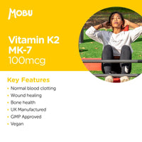 Vitamin K2 MK-7 100mcg 120 Tablets | Healthy Bones, Muscle Function & Immune Support Supplement | Vegan | GMP Approved | Letterbox Friendly | MOBU UK