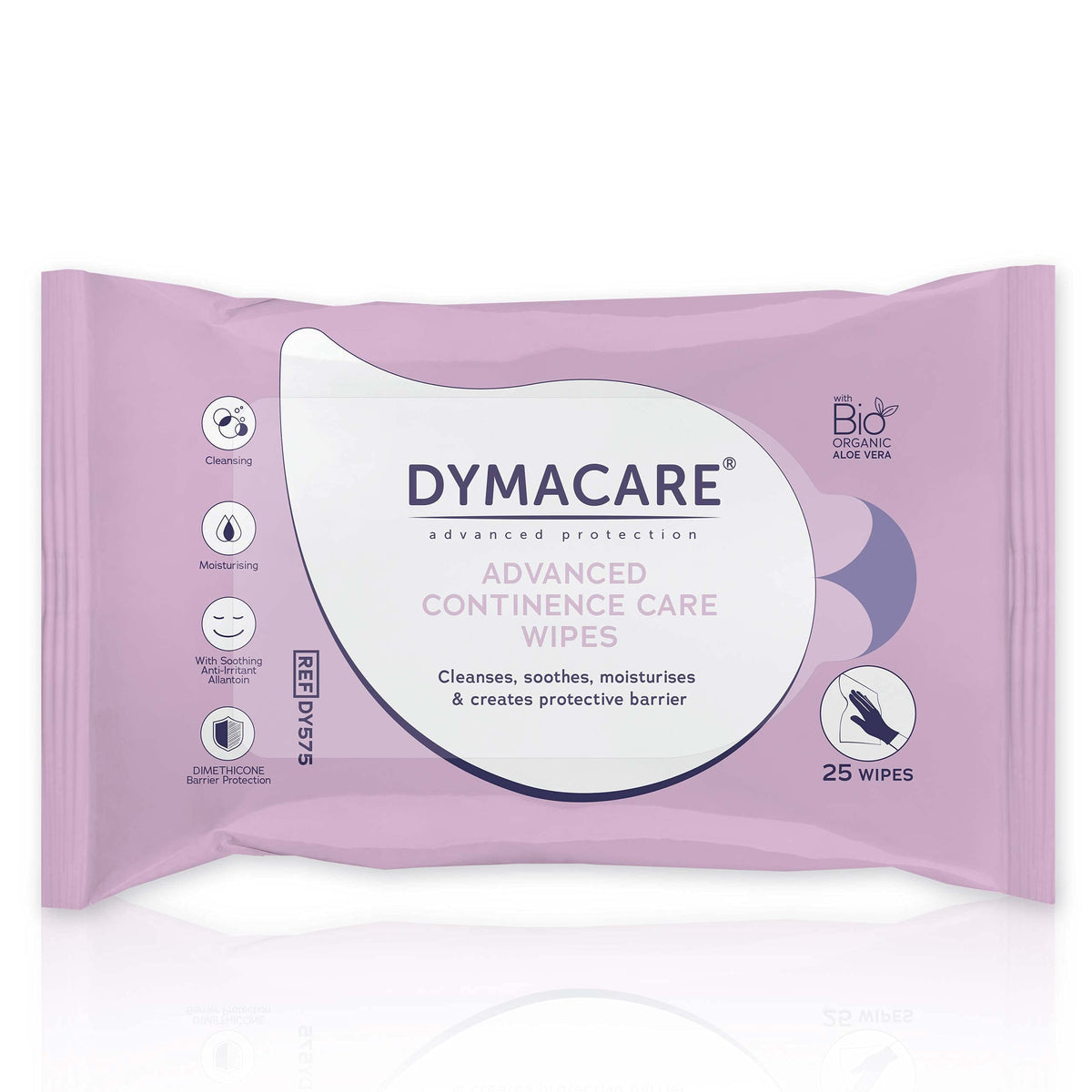 Dymacare DYMACARE Advanced Continence Care Wipes | Adult Premium Disposable Incontinence Skin Cleansing Cloths with Barrier Cream & Aloe Vera | 1 Pack of 25 Wipes