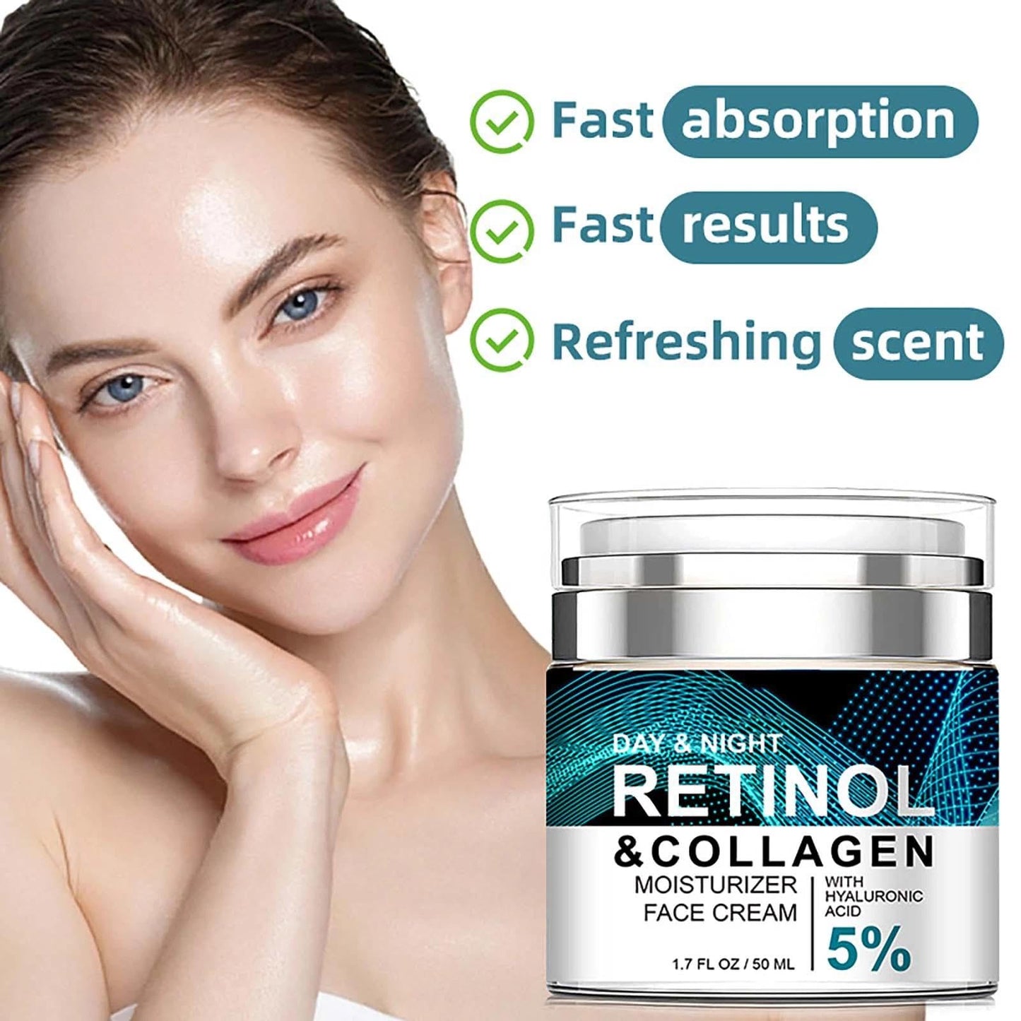 Advanced Retinol Collagen Face Cream with 5% Hyaluronic Acid – Anti-Aging & Anti-Wrinkle Formula to Reduce Fine Lines, Lift & Firm Skin. 24-Hour Hydration for a Youthful Glow. Suitable for Most Skin