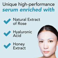 Hydration Boost Korean Face Mask - Bio-Cellulose Sheet with Rose, Honey Serum & Hyaluronic Acid - Luxury Facial Skincare Gift for Women, Vegan, Cruelty-Free by SKIMONO (4 Pack)