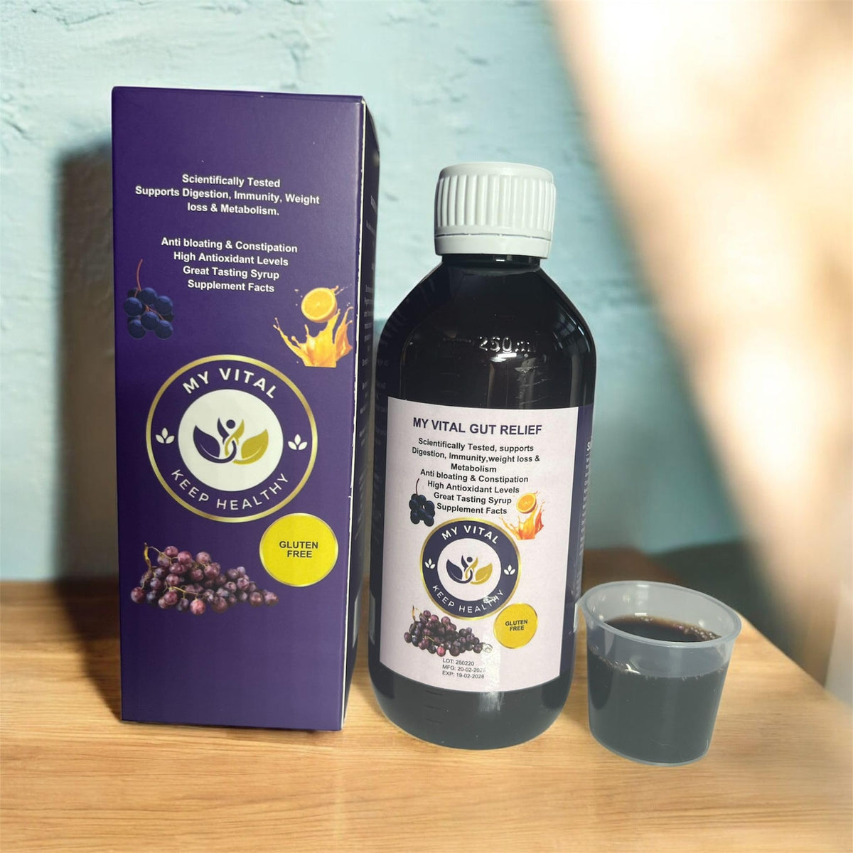 MY VITAL KEEP HEALTHY Gut Relief Syrup Elderberry 250ml – Supports Digestion, Immunity, Bloating Relief, Weight Management & Metabolism with Ajwain, Saunf, Methi, Haldi & Dalchini – My Vital Keep Healthy
