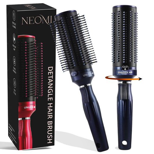 TJC Retractable Detangle Hair Brush for Curly Hair, Straight Hair & Wet Hair | Detangling Round Hairbrush for Blow Dry | Soft Bristle for Long, Thick & Curly Hair | Easy Clean Travel Brush - Navy Blue