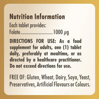 Solgar Folate 1000mcg - High Strength Formula - Healthy Maternal Tissue Growth During Pregnancy - Vegan - 60 Tablets