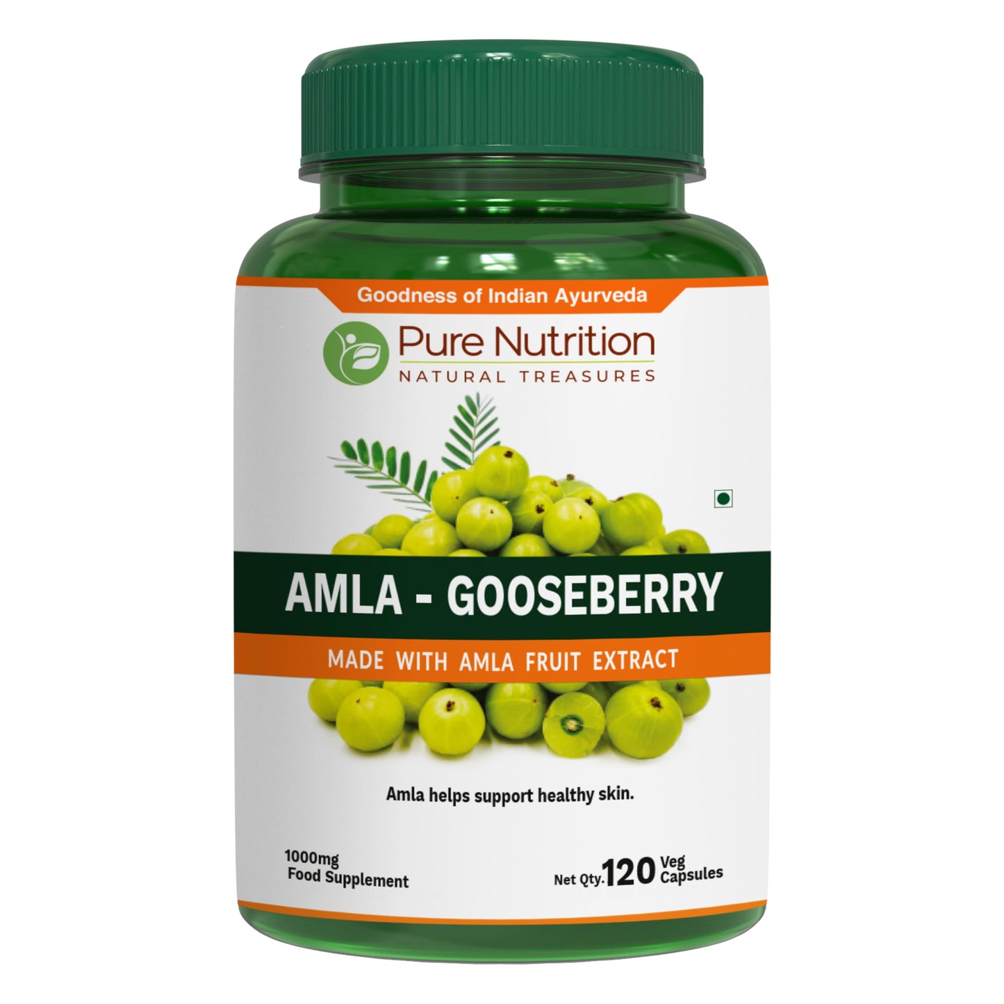 PURE NUTRITION NATURAL TREASURES Pure Nutrition Amla Capsules (Indian Gooseberry) 1000 mg per Serving | 120 Veg Capsules | Amla Fruit Extract 500 mg + Powder 500 mg | Standardized Extract | Non-GMO Herbal Supplement