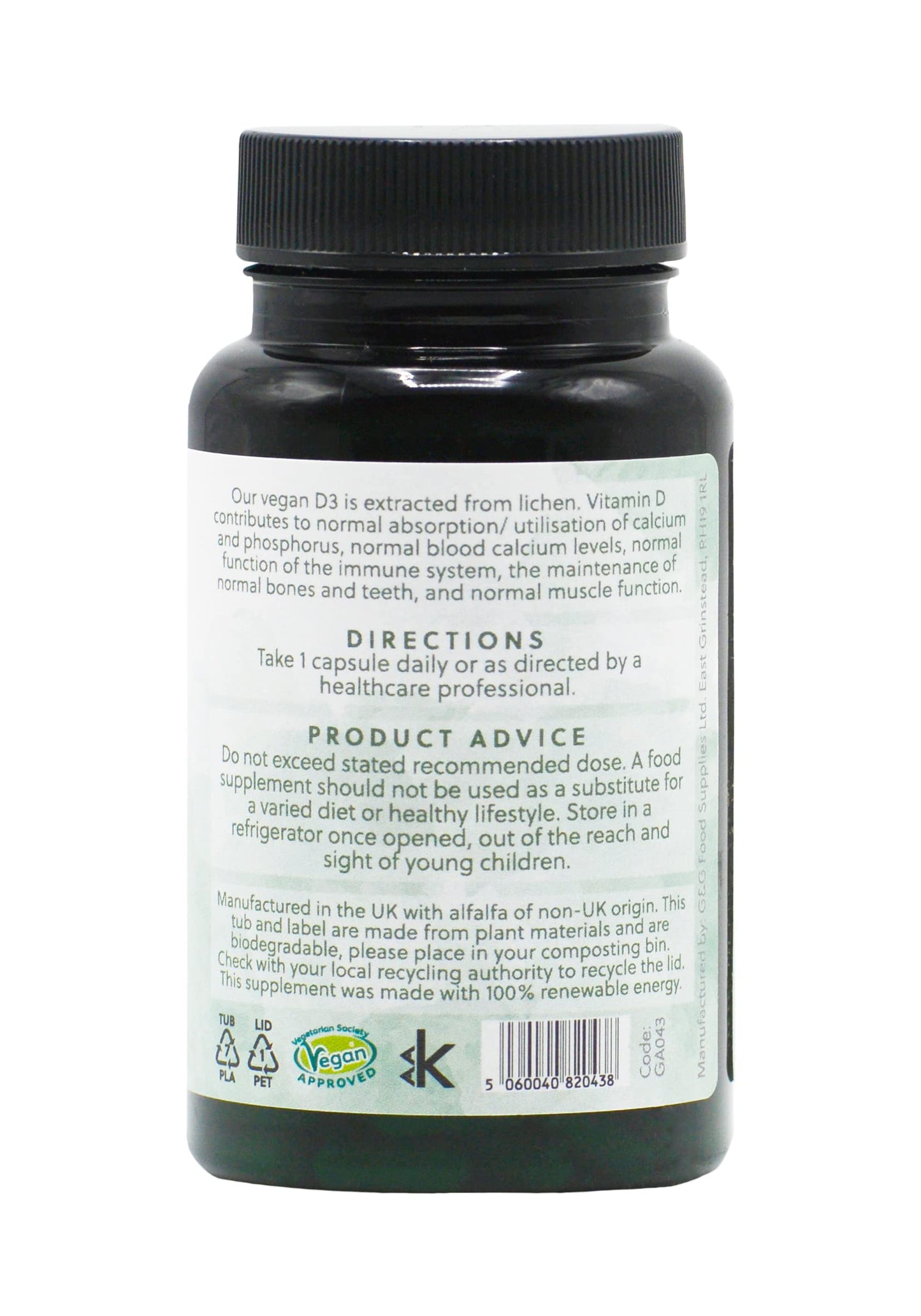 Vegan Vitamin D3 1000iu | 120 Vegan Capsules | Made from Natural Lichen | G&G Vitamins