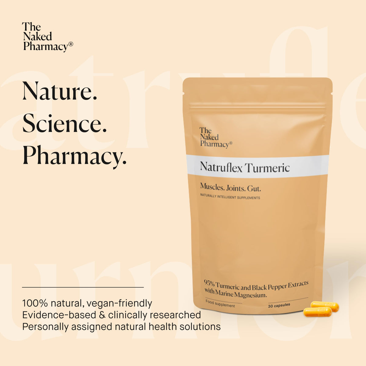 The Naked Pharmacy | Natruflex | Joint & Muscle | Aids Sports Performance | Natural Turmeric and Black Pepper Capsules | High Strength | No Additives | Vegan | 30 Capsules