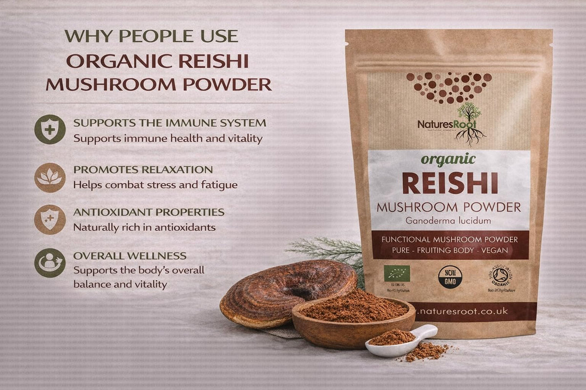 Natures Root Nature’s Root Organic Reishi Mushroom Powder 500g | 100% Fruiting Body | Finely Ground Whole Mushroom | Vegan • No Additives • Certified Organic