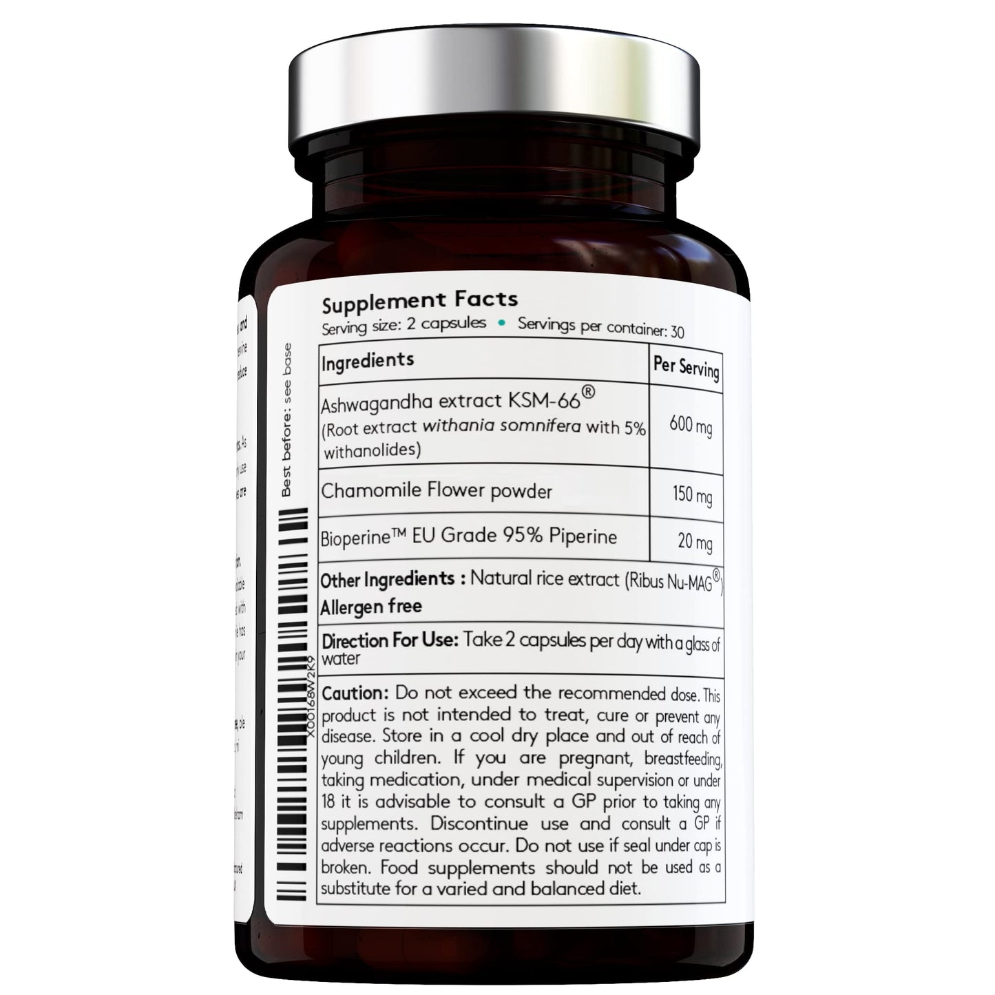Vital Haven 100% Natural - Ashwagandha KSM-66 (600mg) + Chamomile (150mg) with Bioperine for Maximum Absorption - Premium Ingredients - Vegan Supplement - Ayurveda Indian Ginseng - Made in The UK