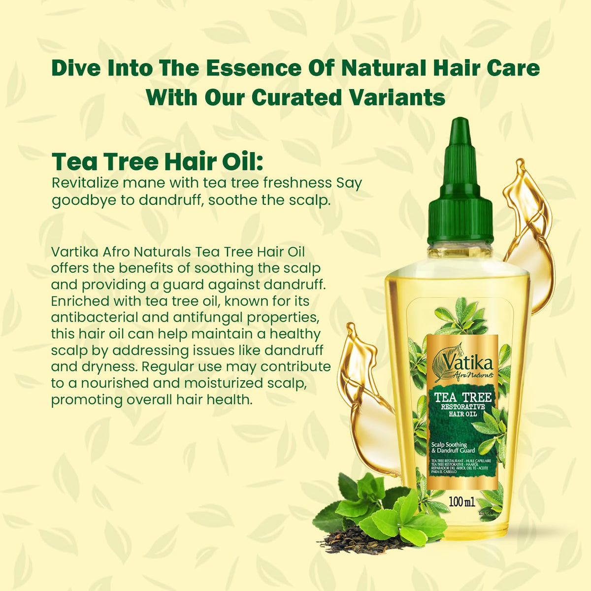 Vatika Naturals Vatika Afro Naturals Tea Tree Hair Oil - 100 ml | Restorative Hair Oil With Nourishing Blend | For Soothing Scalp & Protect Against Dandruff