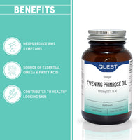 Quest Evening Primrose Oil 1000mg - 90x Primrose Oil Capsules 1000mg for Skin Support & Hormonal Balance. Cold Pressed Primrose Oil with 10% (100mg) GLA per 1000mg Capsule