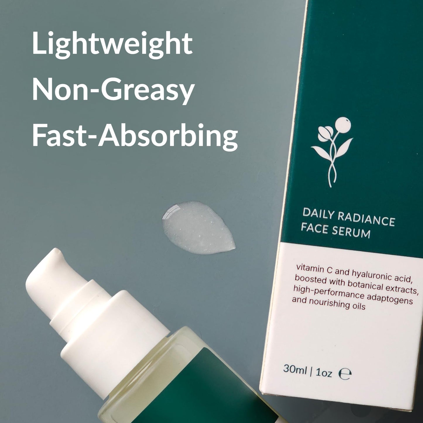 Adaptogenique Daily Radiance Face Serum with Vitamin C & Hyaluronic Acid. Hydrates, Brightens, & Fights Aging. Protects from Sun Damage. With Botanical Extracts, Adaptogens, and Nourishing Oils.