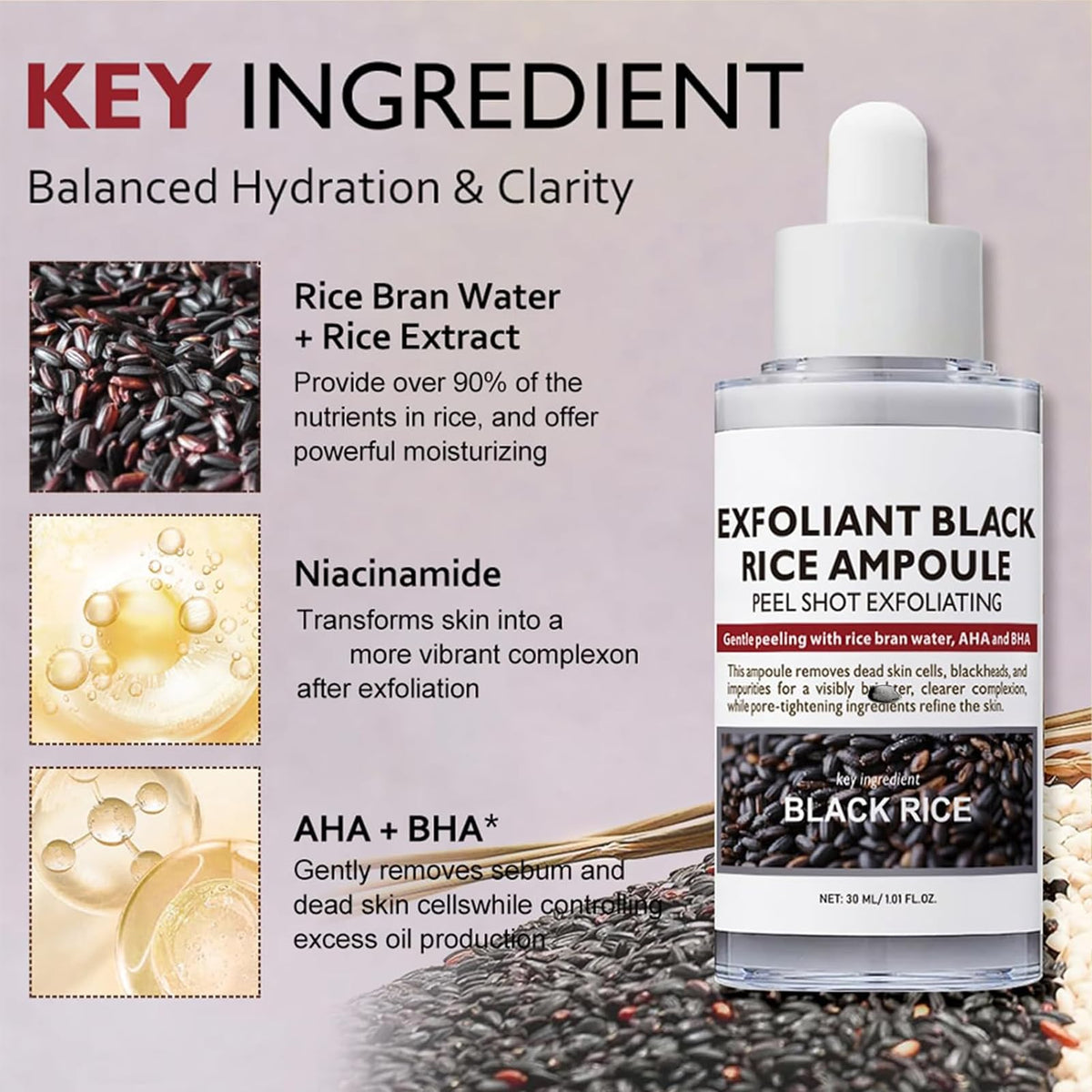 INSKIN Peel Shot Glow Rice Ampoule Duo, White and Black Rice Face Exfoliator, Facial Scrub Exfoliator, Gentle Dead Skin Remover for Face & Body,Moisturizing, Suitable for All Skin