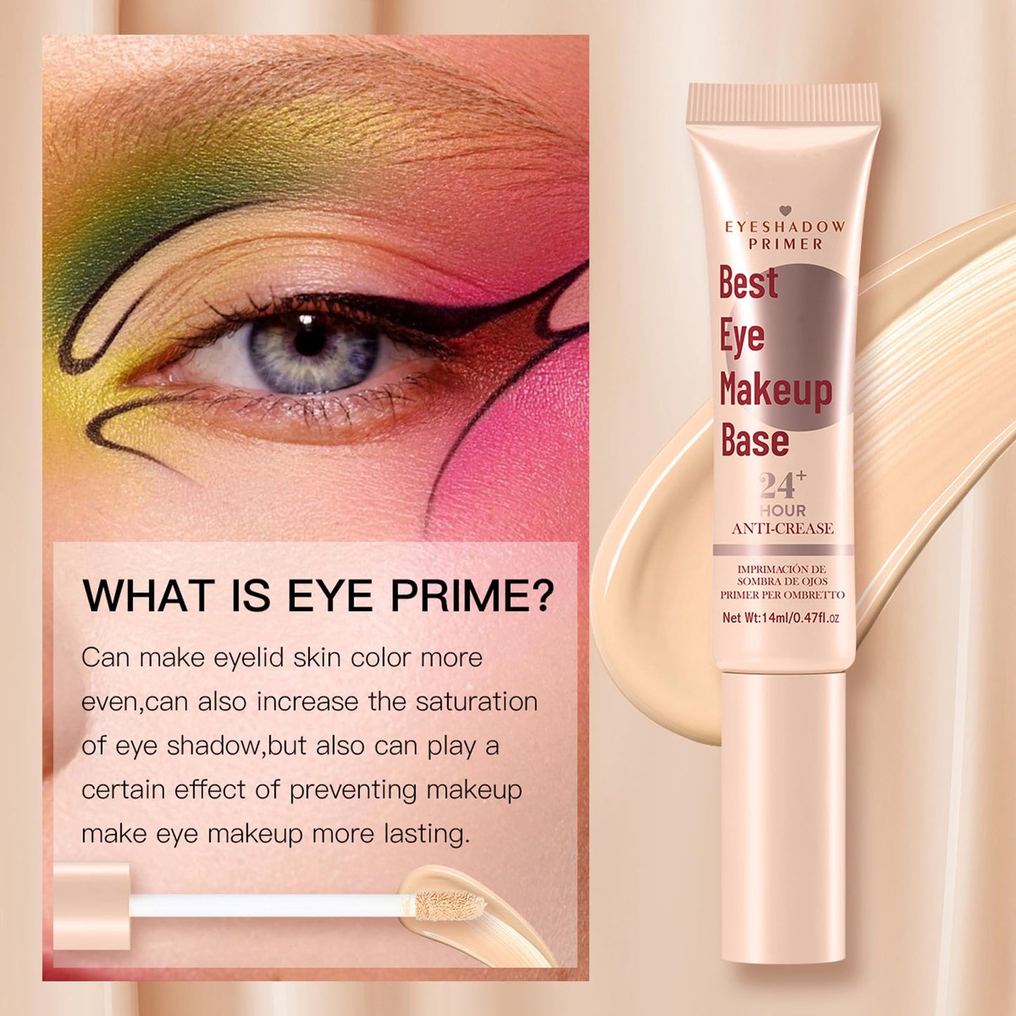 HAORQEE Under Eye Brightener, Eye Concealer for Dark Circles, Colour Corrector Eye Cream, Hydrating Eye Primer, Waterproof Full Coverage Long Lasting Eyeshadow Base Concealer