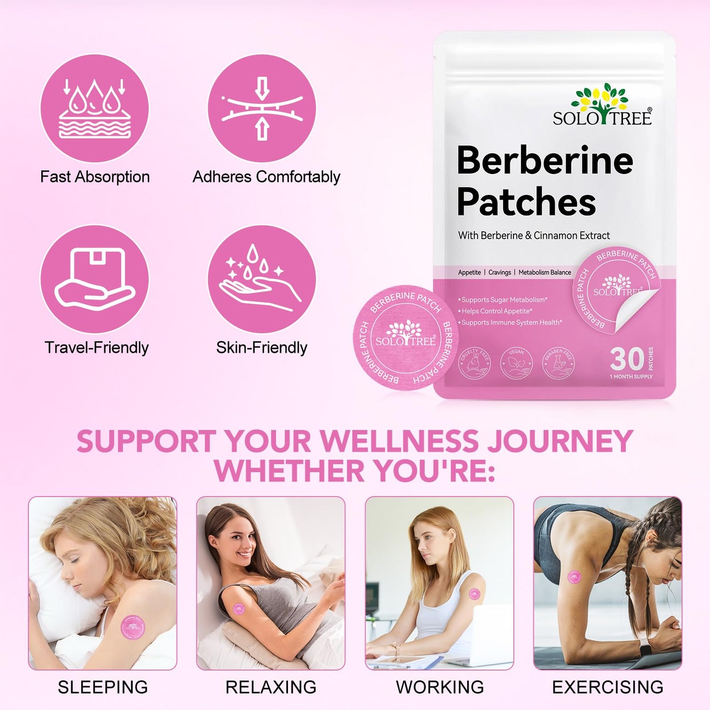 BODY JUICE OIL Berberine Patches Healthy Shape Support, Botanical Plant-Based Formula with Berberine, Chromium - 30 Vegan Patches (30PCS)