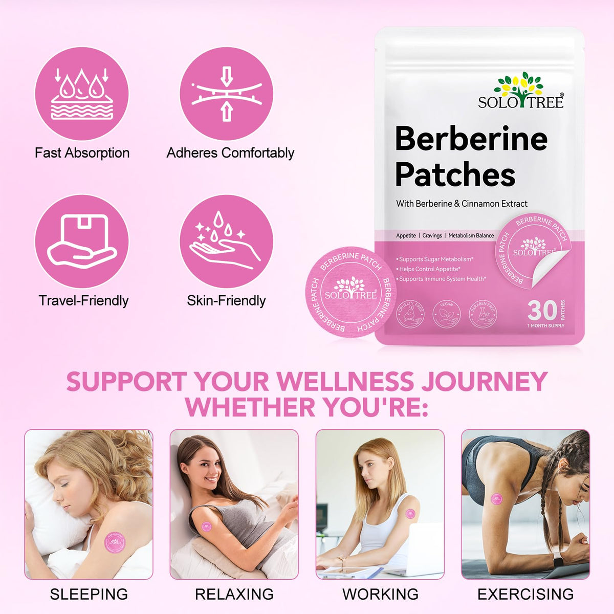 BODY JUICE OIL Berberine Patches Healthy Shape Support, Botanical Plant-Based Formula with Berberine, Chromium - 30 Vegan Patches (60PCS)