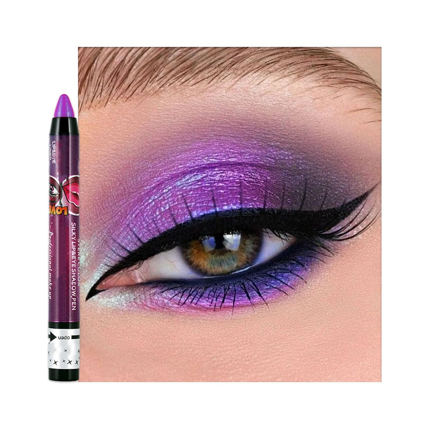 LYNTYAOU Bright Purple Shimmer Eyeshadow Stick, Pink Pearl Cream Eye Shadow Pen, Mermaid Glitter Color Crayon Eyeshadows Pencil, Pearlescent High Pigmented Eyeliner, Smooth for Eyes Makeup