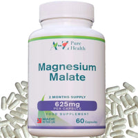 Magnesium Malate Capsules | High Absorption, Premium Magnesium Malate 625mg Supplement | 60 Easy to Swallow Capsules (2 Months Supply) | Supports Energy Levels, Heart Health, Muscle Function | UK Made
