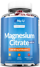 Nu U Nutrition Magnesium Gummies 1060mg for Adults and Kids (5+) - 60 Vegan Gummies - Berry Flavour - Providing 150mg of Elemental Magnesium & 80mg of Vitamin C - Magnesium Citrate Supplement