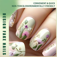 Generic 24PCS Short Flower Press on Nails – 3D Embossed Floral Design Square Fake Nails, Reusable Full Cover Acrylic Nails for Women, No Glue Needed, Easy DIY French Nude Pink Spring Nail Art Set