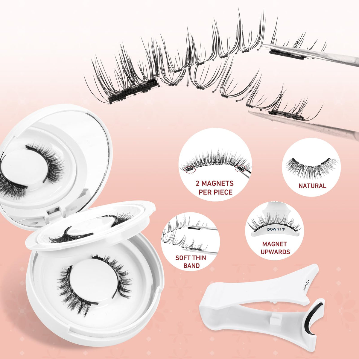 Higu clace Magnetic Eyelash Kit with Applicator, Reusable Magnetic Lashes Set with Clamp, Waterproof No Glue Needed Lashes Easy to Use (Style AN)