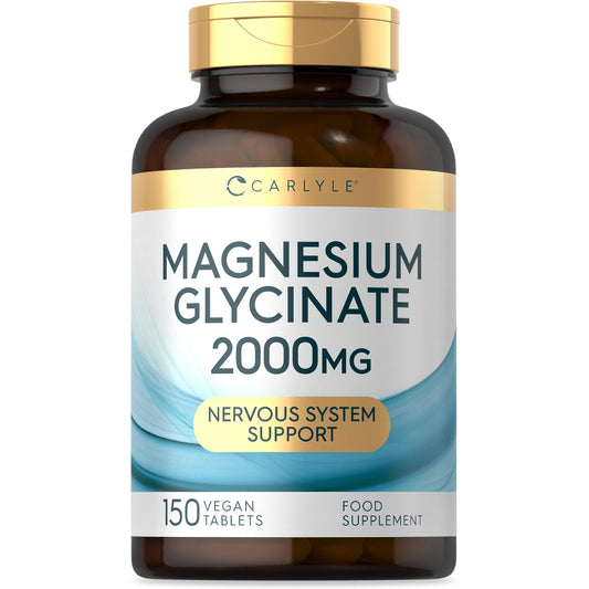 Magnesium Glycinate Supplements | 2000mg High Strength Magnesium Bisglycinate | 150 Vegan Tablets | by Carlyle