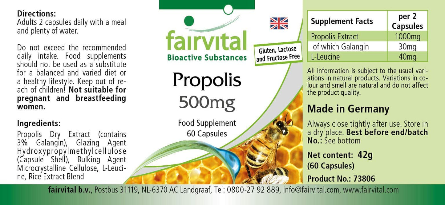 Fairvital | Bee propolis capsules - 500mg - HIGH DOSAGE - 3 x 60 capsules
