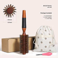 BESTOOL Round Brush for Blow Drying, Boar Bristle Round Hair Brush with Wooden Barrel, Large Round Styling Brush for Women & Men, Straightening, Curling, Adding Shine or Volume (2 inch)