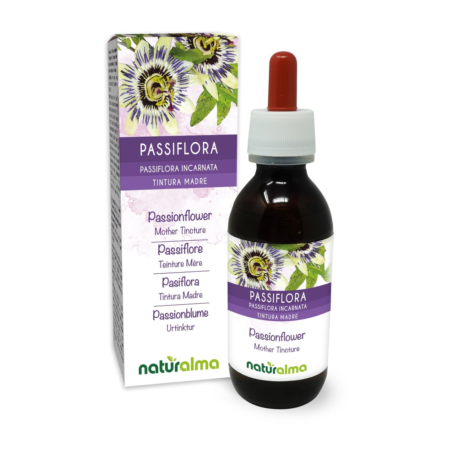 Passionflower (Passiflora incarnata) herb with Flowers Alcohol-Free Mother Tincture Naturalma - Liquid Extract Drops 120 ml - Food Supplement - Vegan