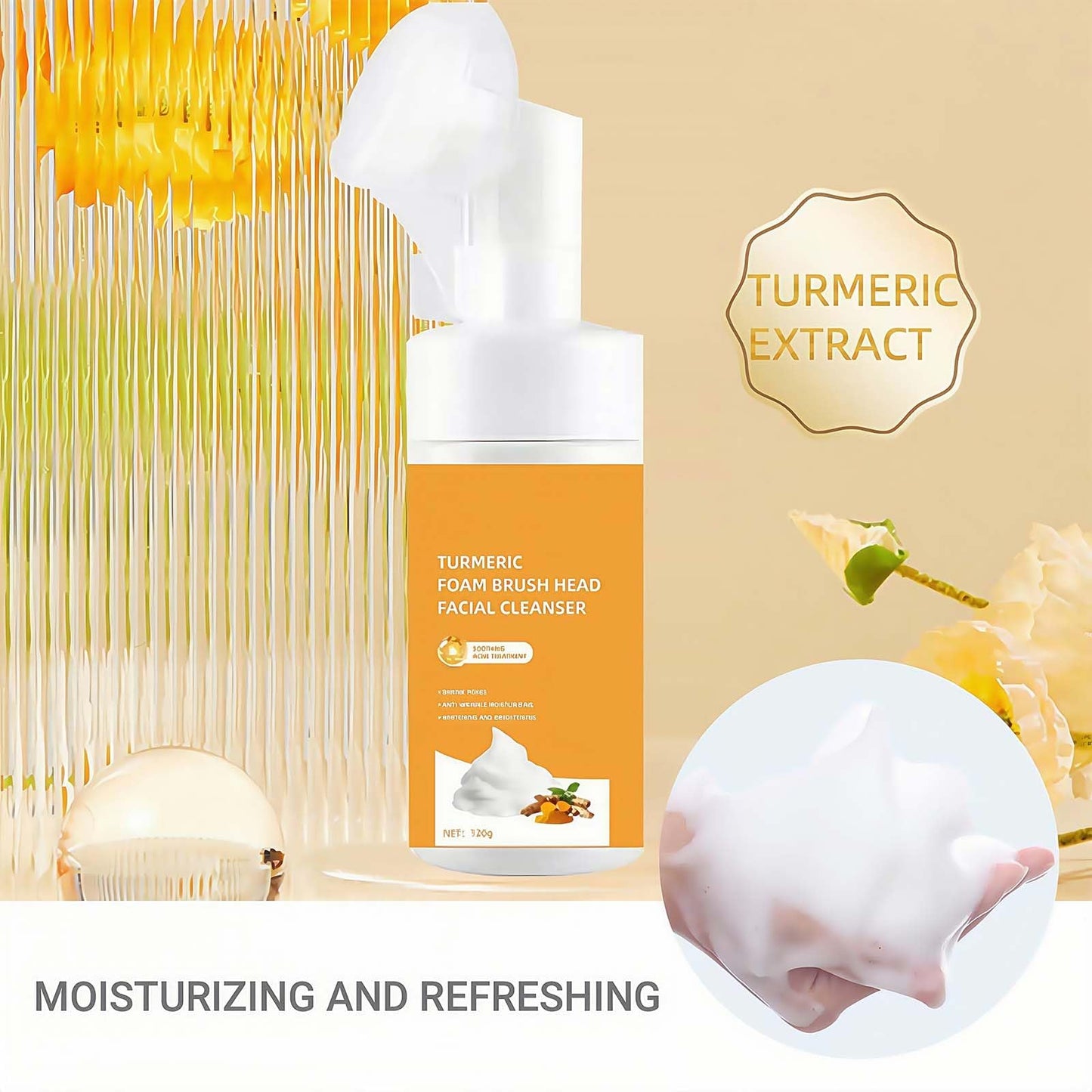 Yongst Turmeric Face Wash With Exfoliating Brush Deep Cleansing Foaming Cleanser For Firming Skin Take Away Excess Keratin, Unclogs Pores, And Brightens Complexion