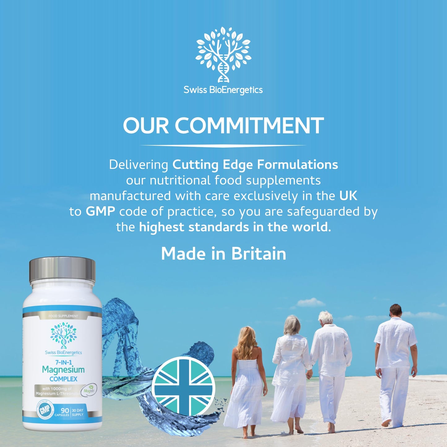 swiss bioenergetics Magnesium L-Threonate Complex 7-in-1 with 1000mg of Magtein Plus Magnesium as Bisglycinate, Taurate, Citrate, Gluconate, Malate & Lactate - Supports Sleep - Vegan, UK Made and No Artificial Nasties