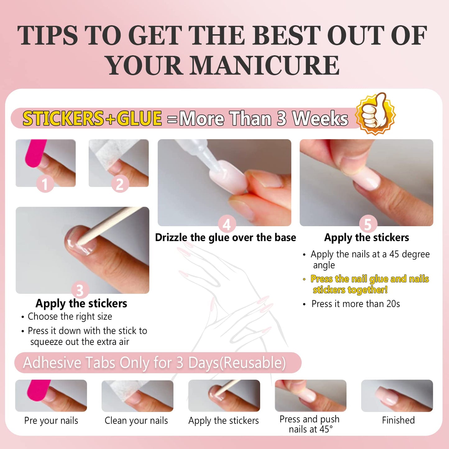 Ceboic 24pcs French False Nails Pink White Tip Short Square Press on Nails Gradient Acrylic Full Cover Stick on Nails with Designs Elegant Touch Fake Nails Women Girls Nail Art Accessories