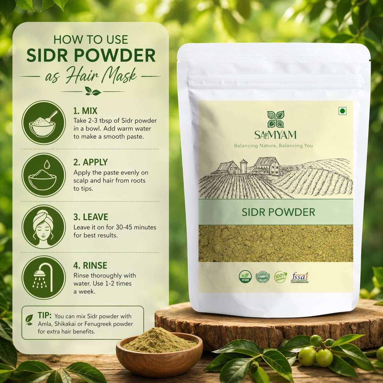 SAMYAM Natural Sidr/Jujube Powder - 200g Pack | Natural Hair and Body Cleanser, Herbal Soap
