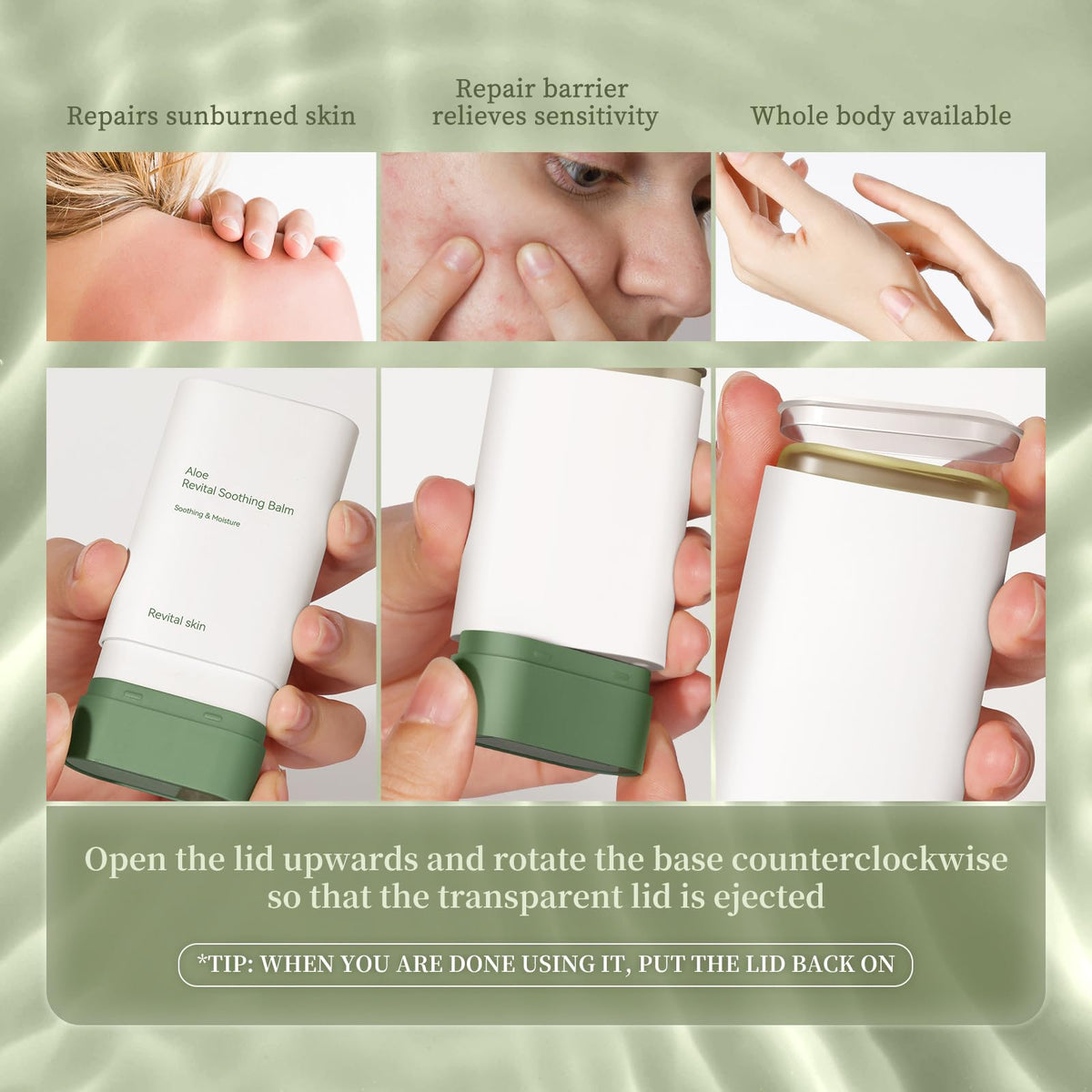 CTUBLIAUNX After Sun Stick Aloe Vera, Aftersun Revital Soothing Balm for Repairing & Moisturizing Skin, Minimizing Redness & Sensitivity, Restoring Skin Radiance