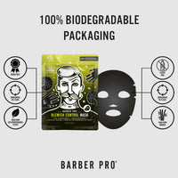 BARBER PRO BLEMISH CONTROL Mens Face Mask Bamboo Sheet Facial Hydration Prevent Breakouts & Improve Skin Texture Cica & Niacinamide Natural Vegan Skincare 100% Biodegradable Multi Award Winning Brand
