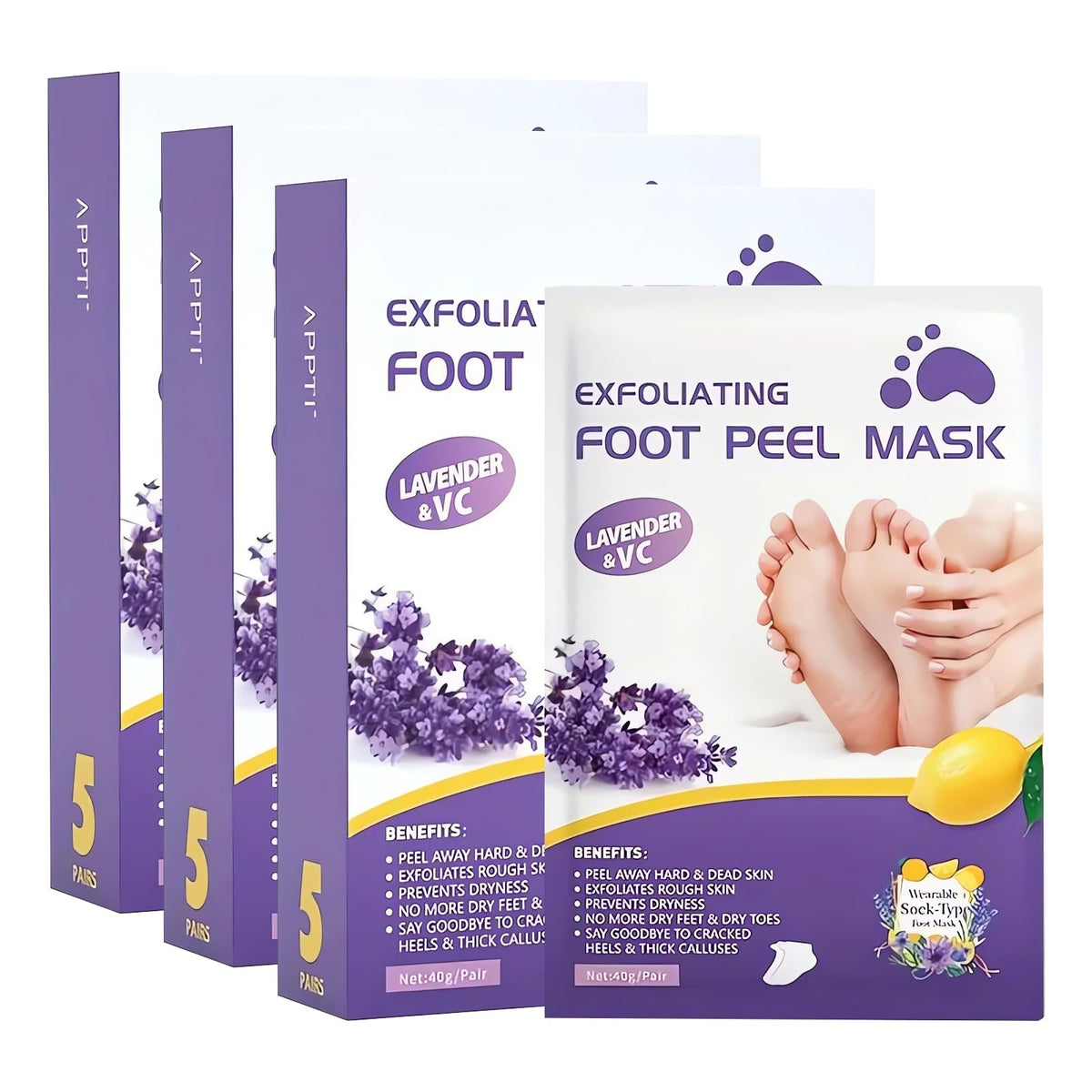 MADGININE 6 Pairs Lavender Foot Mask Socks Sets,Foot Peel Mask for Hard Skin,Exfoliating Foot Peel Mask,Foot Peel Mask,Feet Peeling Mask,(Suitable for Cracked Heels,Dead Skin and Dry Skin)
