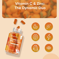 WeightWorld Vitamin C and Zinc Gummies - 120 Tasty Gummies - Natural Orange Flavour - 2 per Day - Gluten-Free, Vegan-Friendly & Non-GMO - Bioavailable Forms (L-Ascorbic Acid & Zinc Citrate)