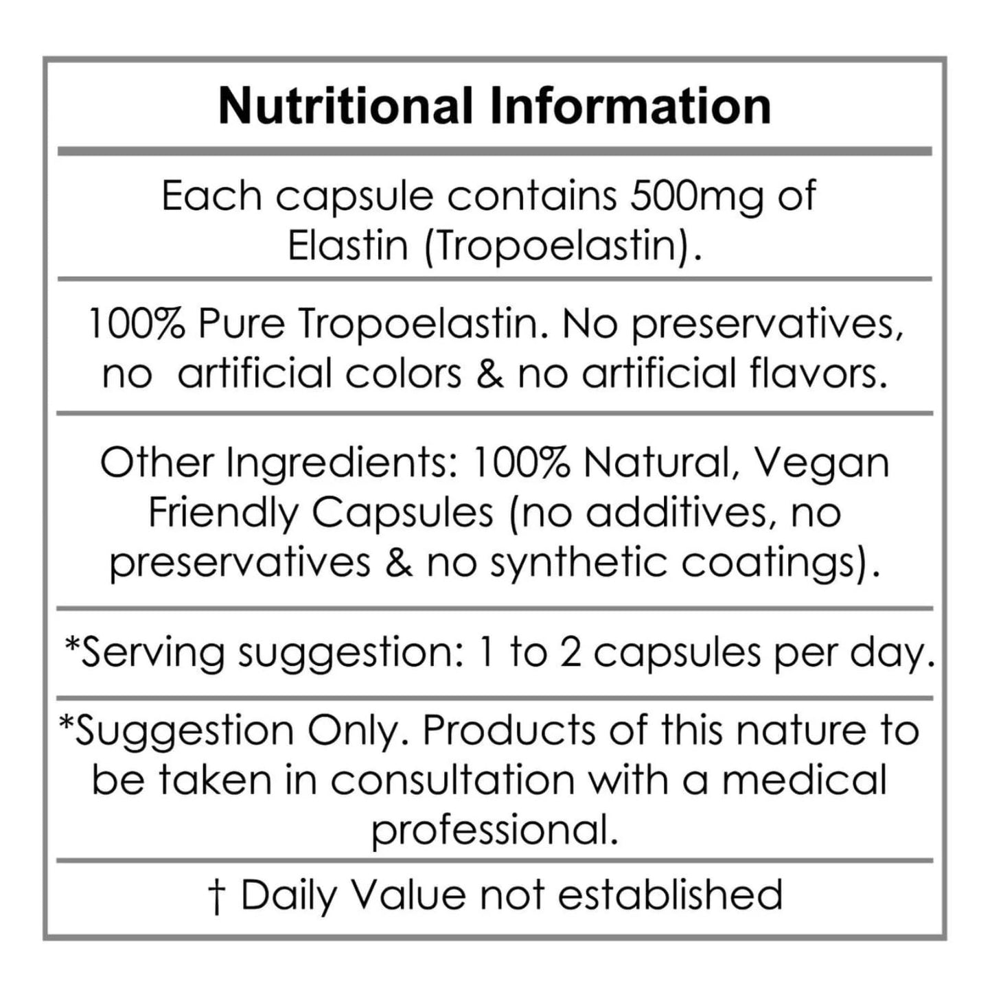 aeternum Marine Elastin 500mg 60 Capsules – Pure Anti-Aging Skin Firming & Collagen Support, Third-Party Tested