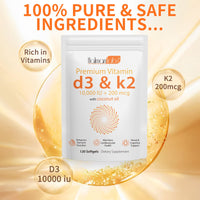 Vortexonix 120 Count Vitamin D3 K2 Supplement Softgel, 2 in 1 Vitamins D & K Complex, Vitamin D3 K2 10000 IU Coconut Oil Supplement Softgel, Immune, Heart Health Support