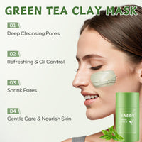 Trendyfave 2-in-1 Green Tea Mask Stick, Green Tea Deep Cleanse Mask, Blackhead Remover - Deep Cleansing Pore Refining for Oily & Acne-Prone Skin, Natural Antioxidant Skincare with Vitamin E & Plant Extracts 3Pcs