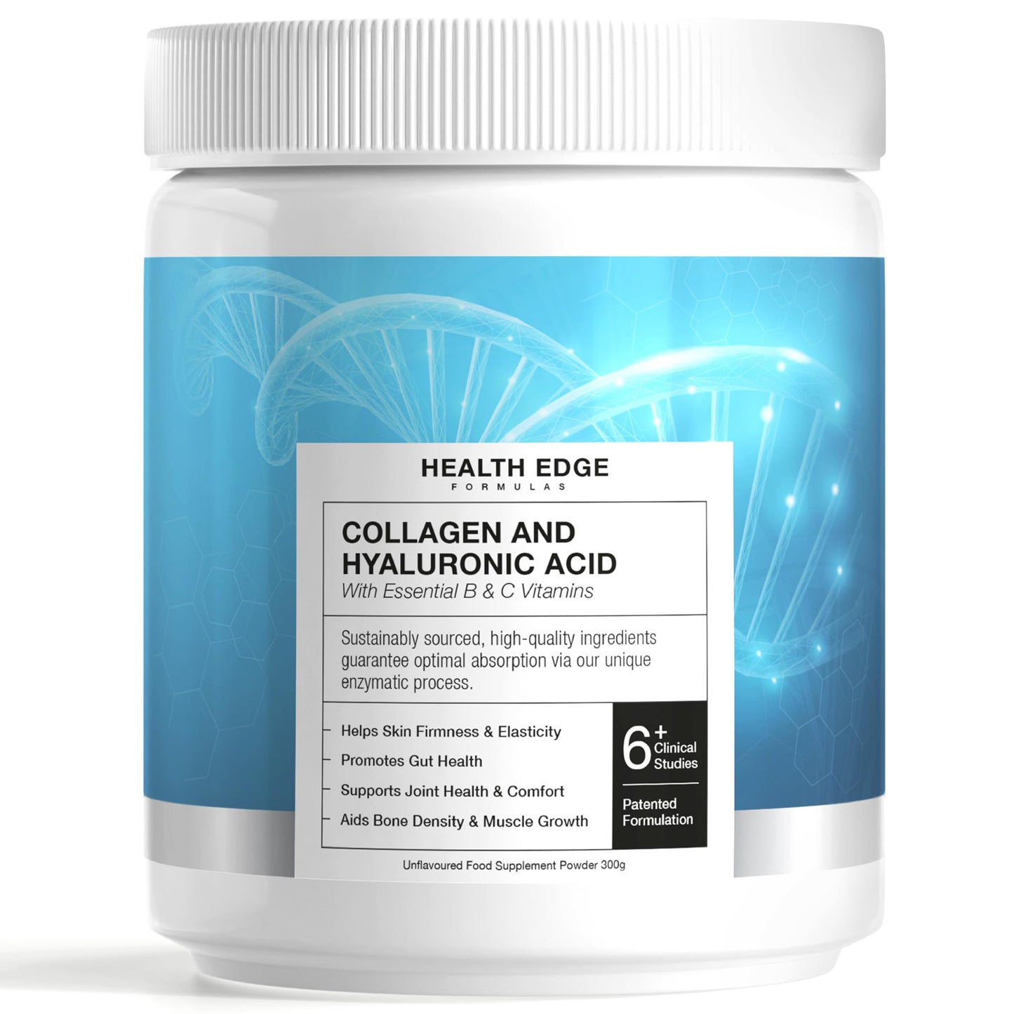 Collagen with Hyaluronic Acid - High Strength 10,000mg - Plus 9 Vitamins - for Skin, Hair, Nails, Gut Health, Bones, Muscles & Joints. Sustainably Sourced. No Additives. Made in UK