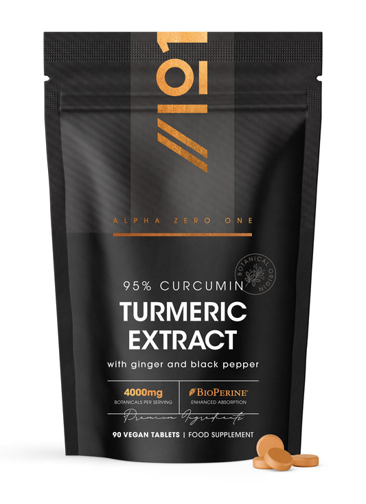 ALPHA01 Turmeric Curcumin 95 Tablets 3000mg with BioPerine® & Ginger – High Strength 95% Curcuminoids Supplements from 60:1 Turmeric Root Extract – 90 Vegan Capsules – by Alpha01