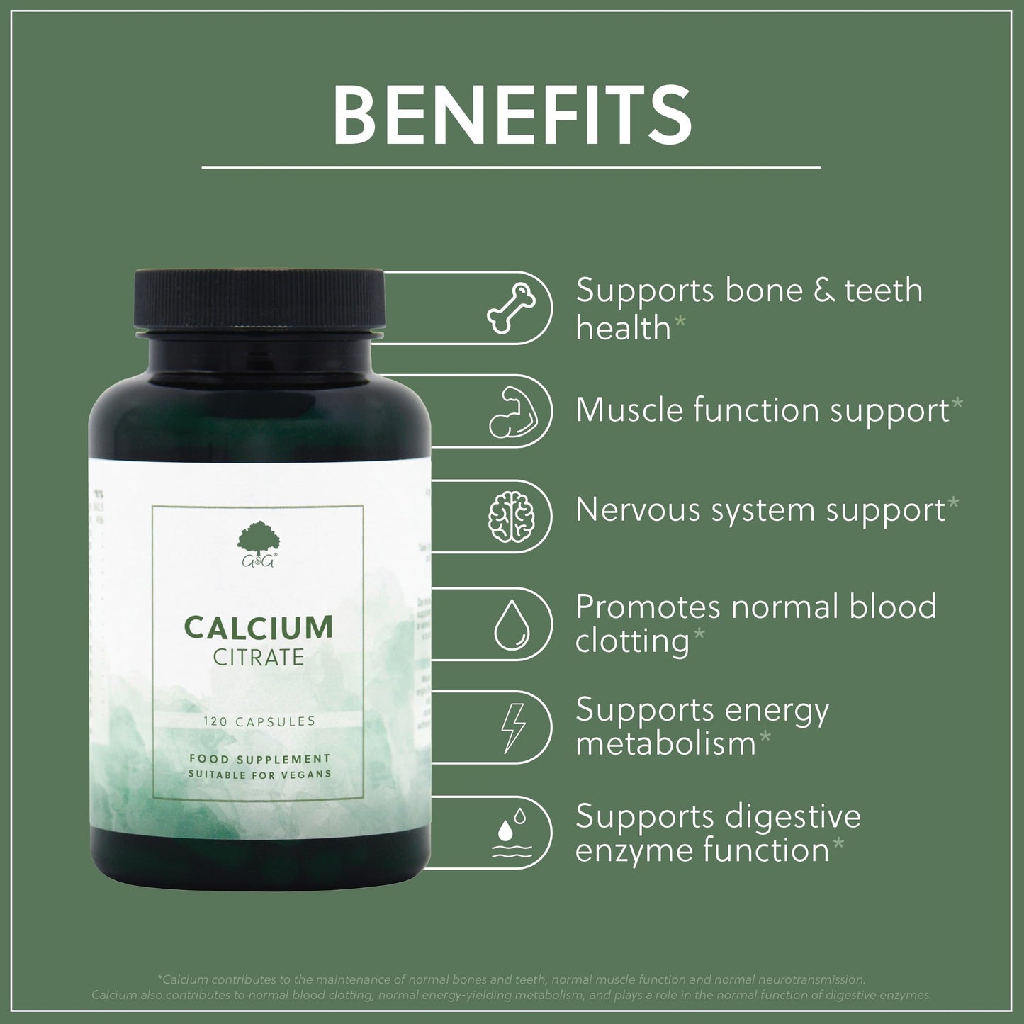 Calcium Citrate Capsules - 200mg Elemental Calcium per Dose - 120 Vegan Capsules - Non-GMO - G&G Vitamins