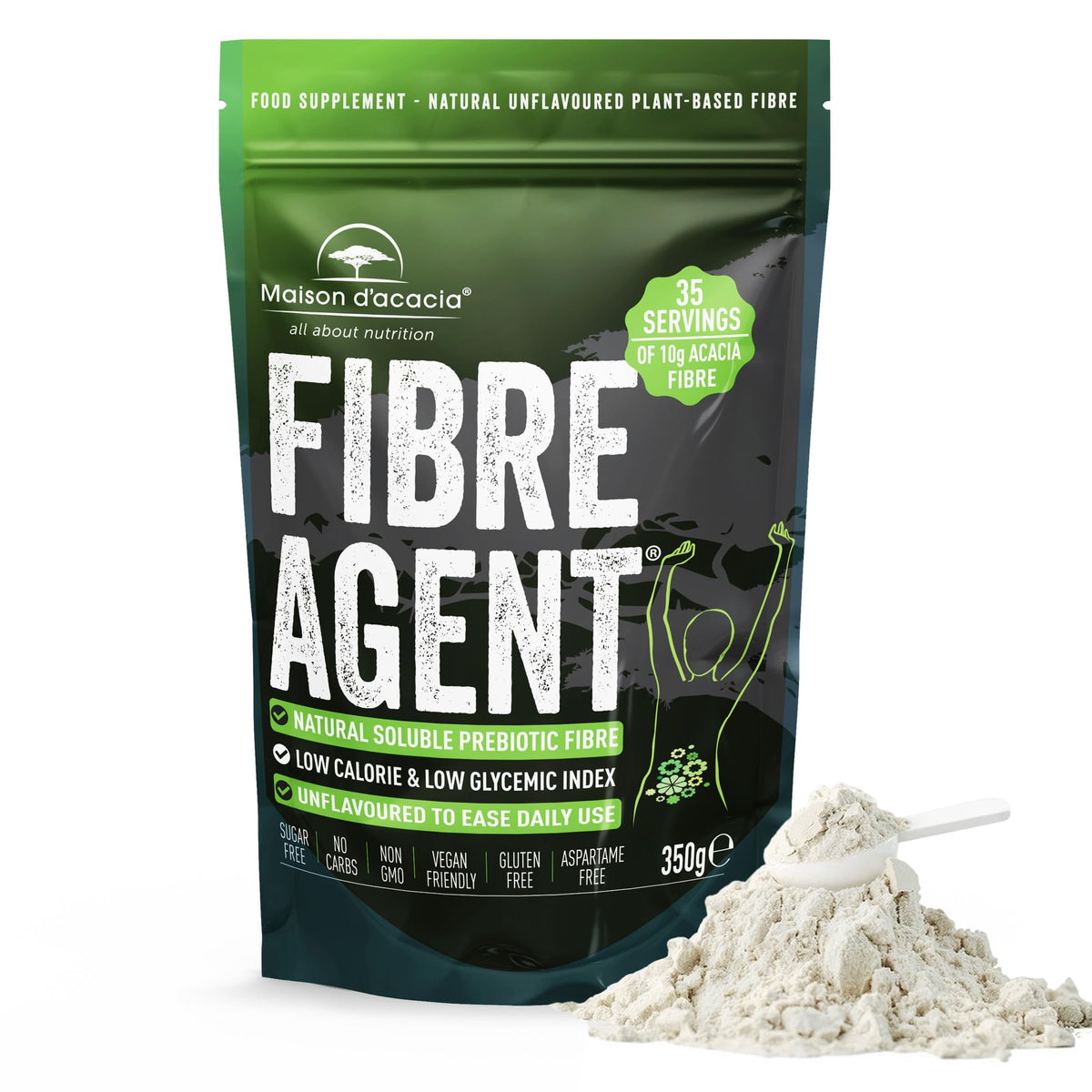 Maison d'acacia Acacia Fibre Supplement 350g Multi Award Winning. Gentle Daily Prebiotic Regularity & Constipation Relief Unflavoured. Natural Fiber with Nothing Added. Psyllium Husk & Inulin Alternative. 35 Servings