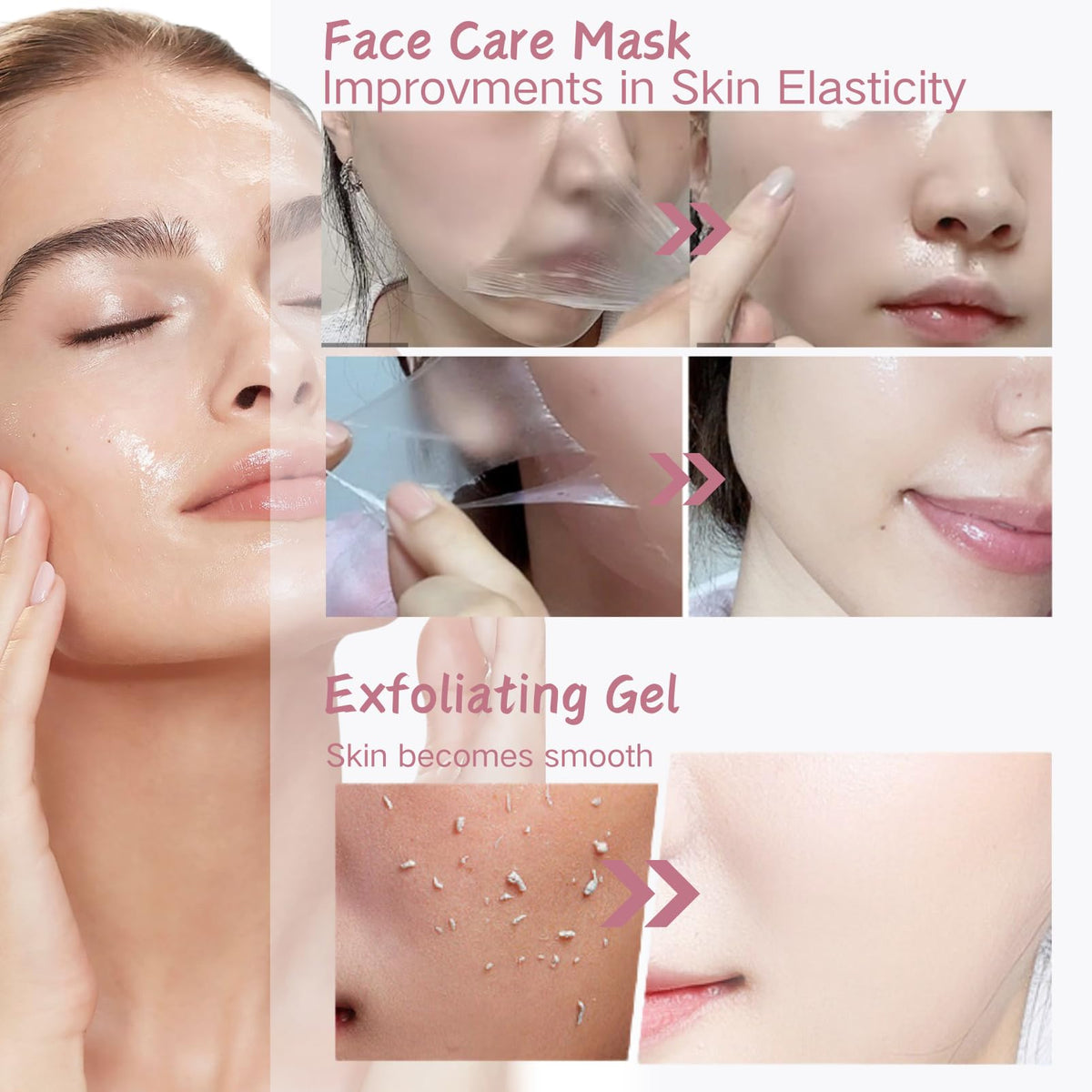 Cureluxe Collagen Night Wrapping Mask Skin Care Set - Collagen Face Mask Beauty Gift Set - Facial Overnight Wrapping Peel Off Mask and Purifying Exfoliating Gel - Reduce Sagging & Dullness (3pcs)