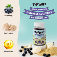 Shruum SHRUUM Lions Mane Gummies 2000mg - Mushroom Gummies for Focus & Clarity Without Caffeine - Sugar Free, Vegan, with Vitamin B6 - Blueberry - 60 Gummies (30 Day Supply)