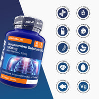Zipvit Glucosamine Sulphate 2KCl 1000mg with Vitamin C, 180 Vegan Tablets, Supports Bones, Cartilage & Collagen, Reduces Tiredness & Fatigue, Joint Health Supplement, 6 Month Supply