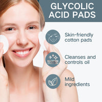 Cureluxe Glycolic Acid Resurfacing Pads - Exfoliating Facial Pads with Vitamins B5, C & E, Green Tea, Calendula - Glycolic Acid Face Toner Wipe Wash Anti Wrinkle,Soft and Delicaye Skin 50 Pads