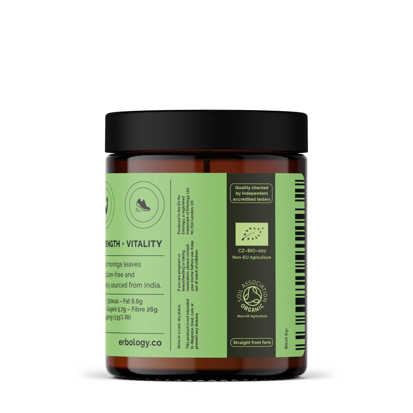 Erbology Organic Moringa Leaf Powder 90g - 45 Servings - Immunity Support - Rich in Calcium and Iron - Sustainably Sourced Straight from Farm in India - Small Batch - Vegan - GMO-Free