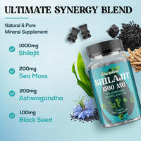 Shilajit Sea Moss and Ashwagandha Gummies 1500mg Per Serving, Enriched with 60% Fulvic Acid & 85+ Trace Minerals, High Strength Complex for Energy, More Convenient Than Resin (60 Count (Pack of 1))