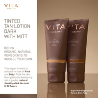 VITA LIBERATA Tinted Tan Lotion Dark 200ml & Mitt Bundle, Hydrating Tanning Lotion, Sun-Kissed Tan, Designed for Face & Body Use, Tinted, Lasting Tan, Streak Free Blend